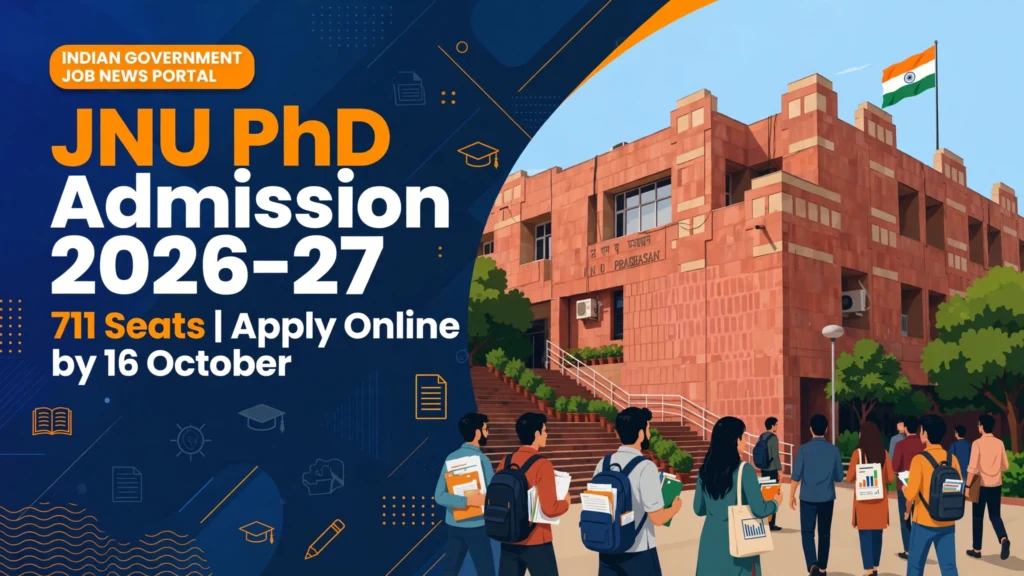 JNU PhD Admission 2026-27 banner showing 711 seats and apply online by 16 October