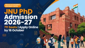 JNU PhD Admission 2026-27 banner showing 711 seats and apply online by 16 October