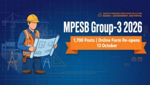 MPESB Group-3 Sub Engineer 2026 banner — 1,700 posts, online form re-opens 13 October