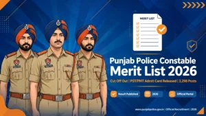 Punjab Police Constable Merit List 2026 banner — 3,298 posts, merit list and PST/PMT admit card released