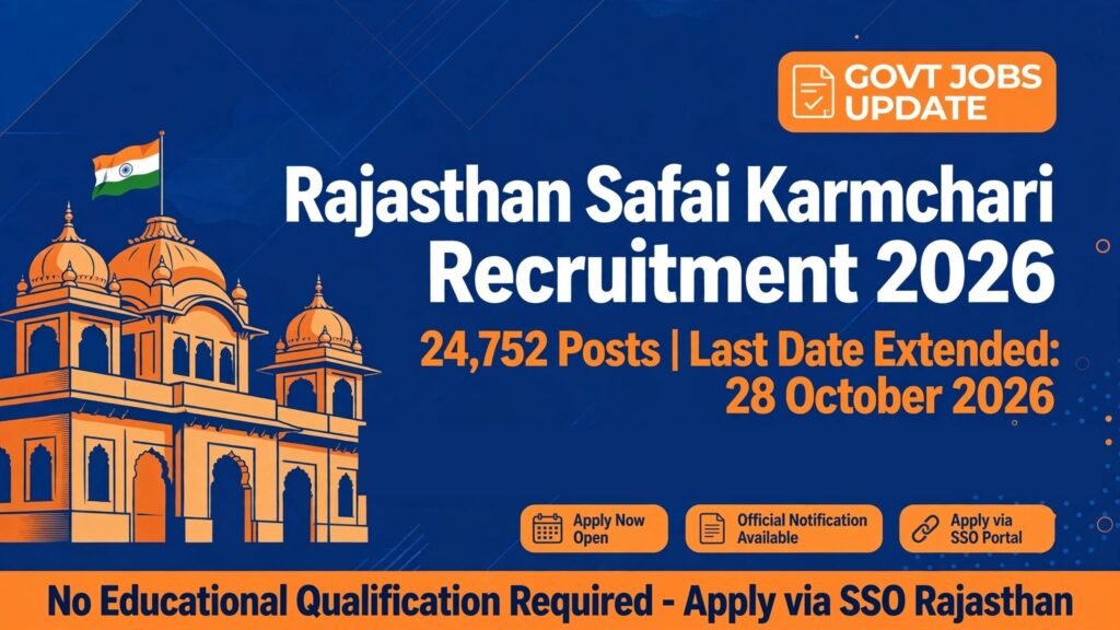 Rajasthan Safai Karmchari Recruitment 2026 banner, 24,752 posts, last date extended to 28 October 2026