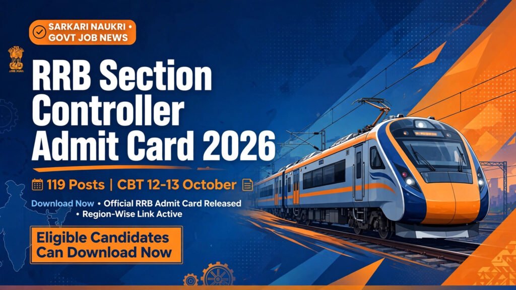 RRB Section Controller Admit Card 2026 – download hall ticket for 119 posts, CBT on 12 and 13 October 2026